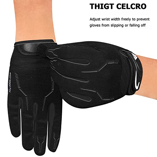 Cycling Gloves for Men - Full Finger MTB Gloves with Touchscreen - Black / Large