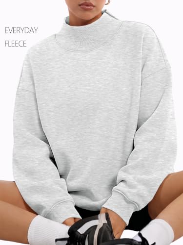 Oversized Mock Neck Sweatshirt - Medium Grey - Casual Fall Outfit