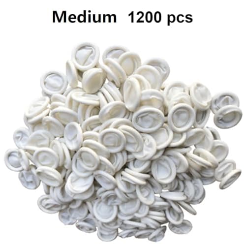 Finger Cots, (Medium,1200 Pcs) Disposable Latex Finger Covers Anti Static Rubber Fingertips Protective for Electronic Repair,Crafting Industrial Apply,White