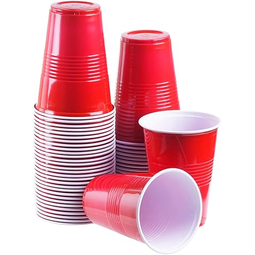 TashiBox 12oz Red Disposable Plastic Cups Bulk 100 Pack - Party & Event Use