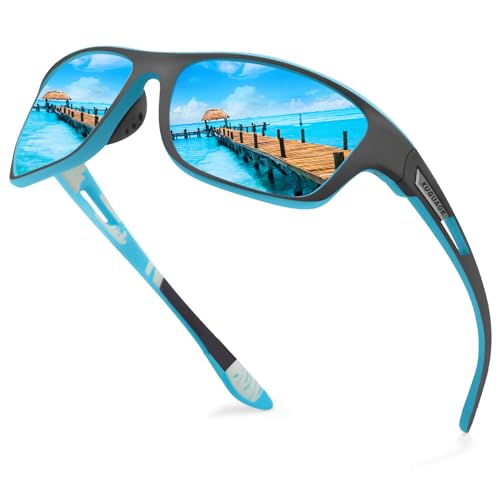 Polarized Sports Sunglasses for Men - Blue Mirror, UV Protection