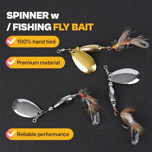 10 Pcs Trout Spinner Lures with Stimulator & Rooster Tail - Hand-Tied Fishing Baits for Bass Pike Salmon