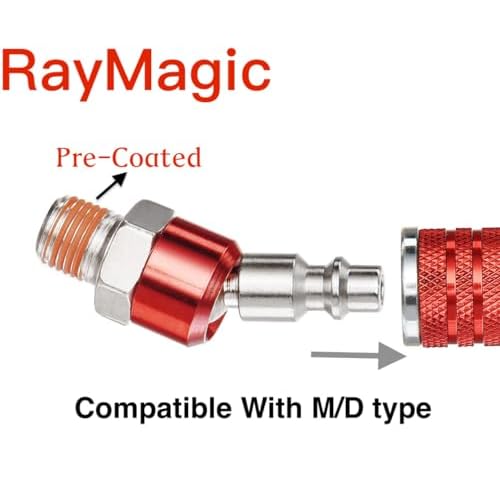 RayMagic Industrial-Grade 1/4" Swivel Air Plug, 2-Pack 360¡Æ Swivel Steel Red Electrophoresis Plug, 1/4-Inch NPT Male Pre-Coated 18-Threads, Air Hose Fittings(Red)
