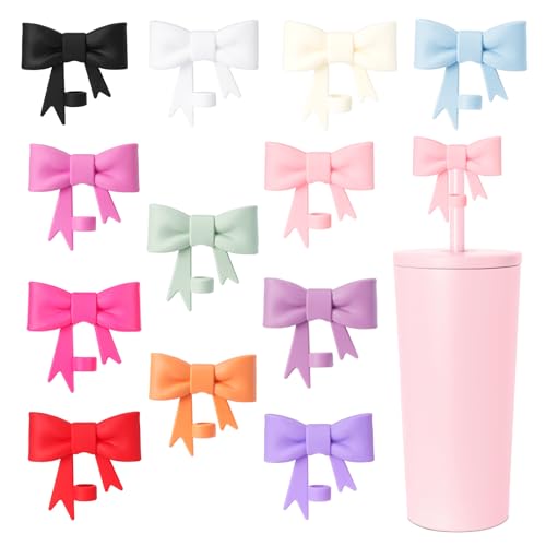 12 Pcs 8mm Bow Silicone Straw Covers for Stanley Tumblers Reusable Straw Tips & Lids