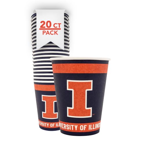 12 oz Paper Cups - 20 Pack with University of Illinois Logo