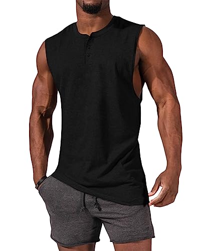 Men's Sleeveless Tank Top - Crewneck Solid Loose Fit - X-Large Black