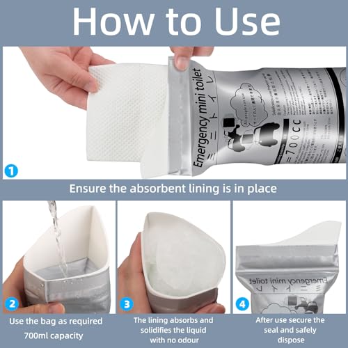 700ml Disposable Travel Toilet with Solidifier Gel - 6-Pack