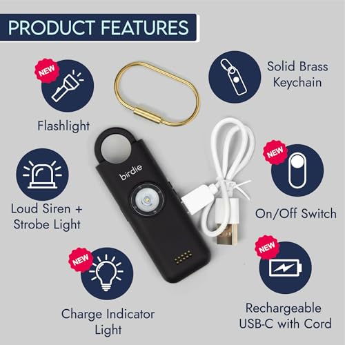 Personal Safety Alarm for Women – Rechargeable with Loud Siren & Strobe Light