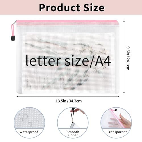 72 Pcs Mesh Zipper Pouch Set - A4 Waterproof Organizers in 12 Colors