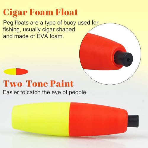 Peg Floats for Catfishing - Foam Cigar Fishing Floats, 3in, 12pcs