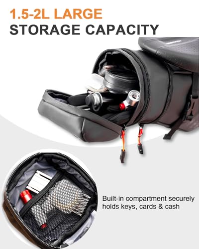 Expandable Waterproof Bike Seat Bag - Black, 1.5-2L