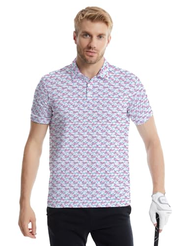 Men's XX-Large White Raccoon Print Golf Polo Shirt - Short Sleeve Performance Tee