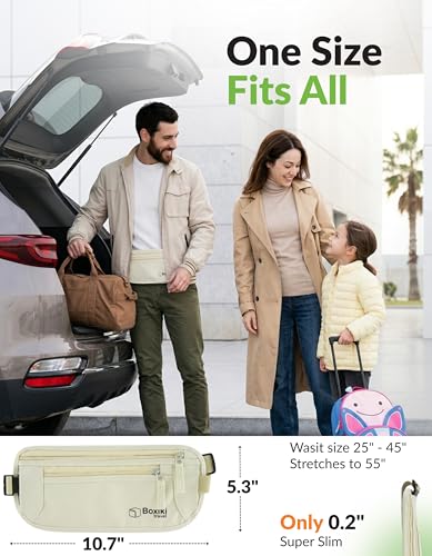 Boxiki Travel Beige RFID Blocking Money Belt for Travel Lightweight & Water-Resistant