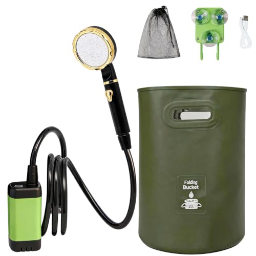 ECUMFFY Green Portable Camping Shower with Rechargeable Pump & Digital Display