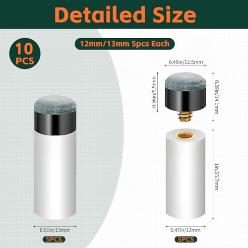 Billiard Cue Tips Replacement Kit - Screw-On Tips, 10 Pieces
