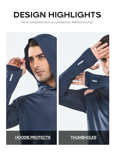NORTHYARD Men's UPF 50+ Sun Protection Hoodie Long Sleeve Rash Guard - Cool Grey, Large
