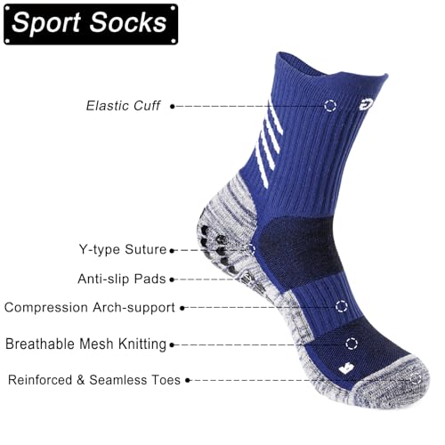 Anti-Slip Sports Socks for Men & Women - Medium Navy, 3 Pairs