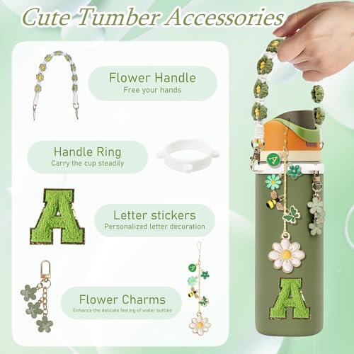 Bottle Charm & Handle Strap Set with Initial Letter - Green / I