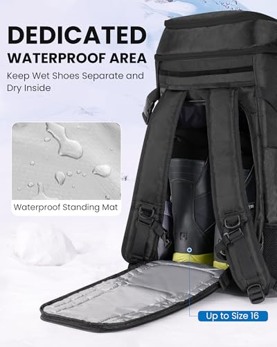 OutdoorMaster 65L Ski Boots Bag Backpack Waterproof Travel Snowboard Gear Black