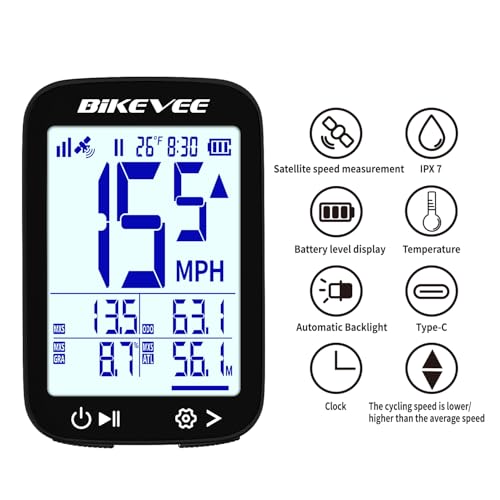Wireless GPS Bike Computer - 2.4" Screen, IPX7 Waterproof, Black-A