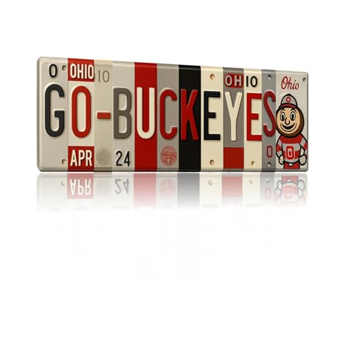 Ohio State Buckeyes Go Buckeyes License Plate Sign - 16x6 Inch Metal Wall Art