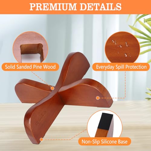 Wooden Ball Display Stand - 2-Pack Solid Wood Holder for Sports Balls - Brown / 7.7"