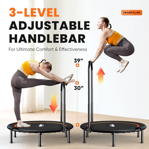 48" Foldable Fitness Trampoline with Adjustable Handle - Quiet Rebounder
