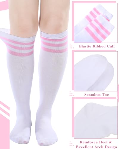 Classic Athletic Knee High Socks - Pink Triple Stripes