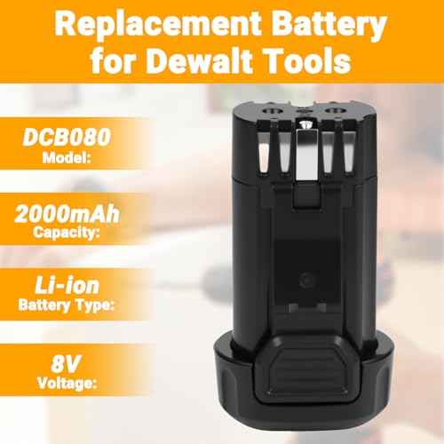 Joiry 2-Pack 8V 2000mAh Li-ion Replacement Battery & Charger Set with Higher Safety & Longer Runtime - Compatible with Dewalt DCB080, DW4390, DCF680N1, DCF680N2 DCF680G2 Cordless Power Tools