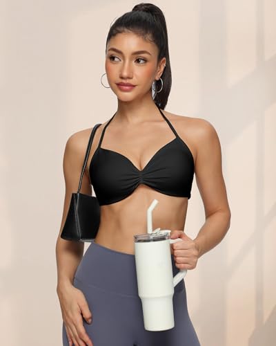 Strappy Sports Bra for Women Halter Bras Tops Adjustable