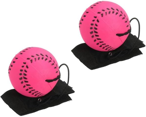 Skiennix Bouncy Wrist Balls - 2Pcs Rose Red Rubber Rebound Balls on Elastic String for Sports