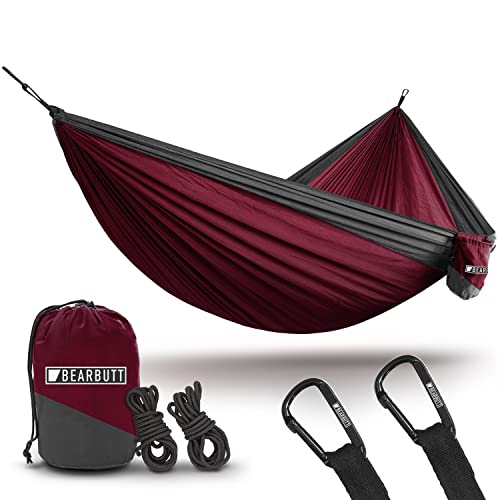 Bear Butt Double Camping Hammock - Maroon & Charcoal Portable 2-Person Hammock for Backpacking & Outdoor Travel