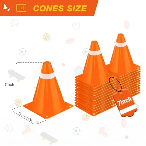 7 Inch Orange & White Traffic Cones - 12 Pack for Training & Events
