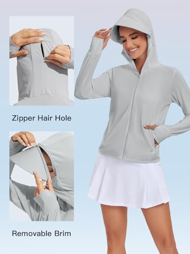 Women's Lightweight UPF 50+ Sun Protection Hoodie Jacket - Medium/Grey