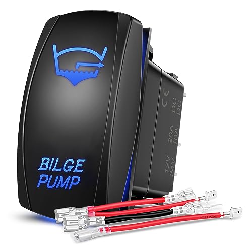 5 Pin Bilge Pump Rocker Switch with Jumper Wires - Laser Blue