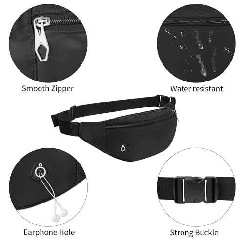 Lightweight Fanny Pack Waist Bag with Pockets - Black