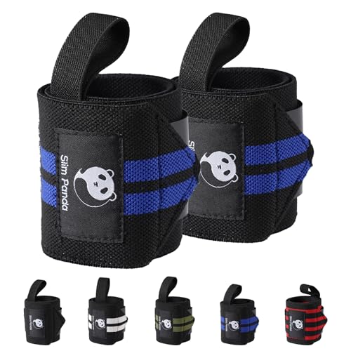 Powerlifting Wrist Wraps - Adjustable 18" Straps with Thumb Loops - Black Blue