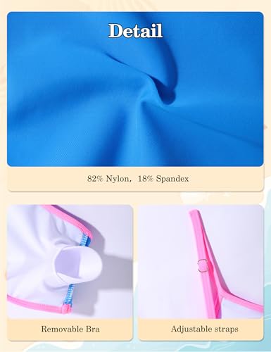 Girls 3PCS Bikini Set with Cover Up Skirt - Blue & Pink, Size 13-14