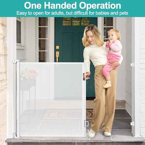 42 Inch Extra Tall Baby Gates for Doorways 55" Wide Retractable Dog Gate Indoor 3.5ft Extra Tall Baby Gates for Dogs Outdoor Retractable Gate for Stairs Prevent Kids/Pets from Jumping Over, White
