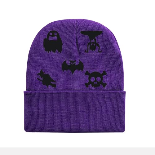 Slouchy Knit Beanie Hat - Soft Winter Cuffed Cap for Men & Women - Dark Purple