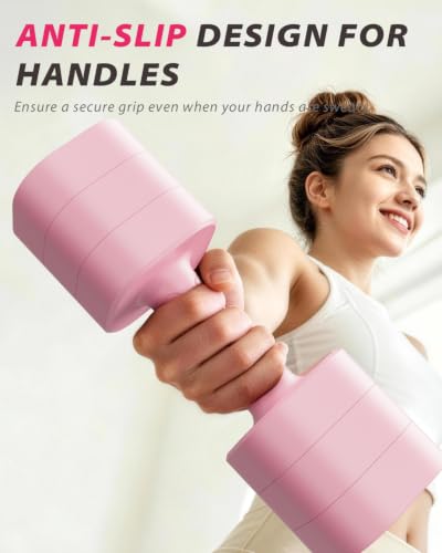 Adjustable Dumbbell Set - 2 to 10 lb Weights for Home - Pink