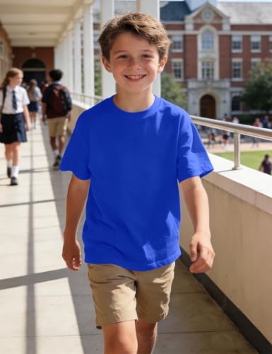 BOOPH Boys Short Sleeve T-Shirt, Royal Blue 11-12 Years Crewneck Cotton Tee