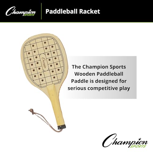 Champion Sports Wooden Paddleball Racket - Durable 16.5" Court Paddle for Beginners