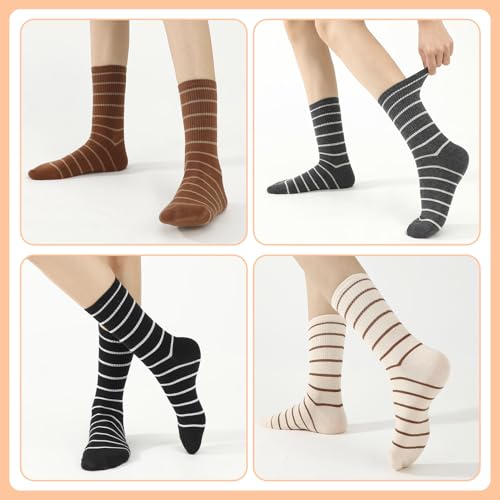 Retro Stripe Crew Socks for Women - 5 Pairs