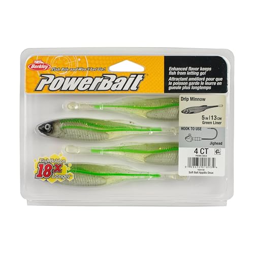 PowerBait Drip Minnow Fishing Soft Bait - Green Liner, 5"