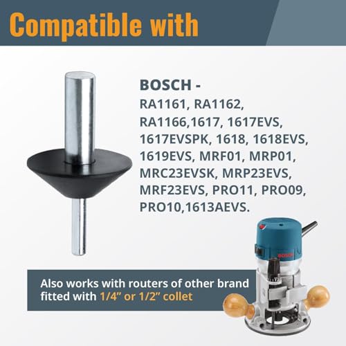 POWERTEC Router Centering Pin and Cone Set Compatible with Bosch Router Sub Bases with 1/2" & 1/4" Ends, Calibrate Router Base Plates, Centering Template Guides on Routers & Accessories, 71833