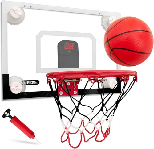 BOHEN Clear Mini Indoor Suction Cup Basketball Hoop with Scorer for Kids
