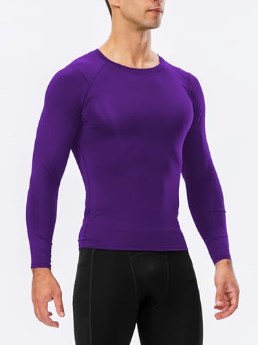 Men's Compression Long Sleeve Athletic Shirt - Cool Dry Purple, Large