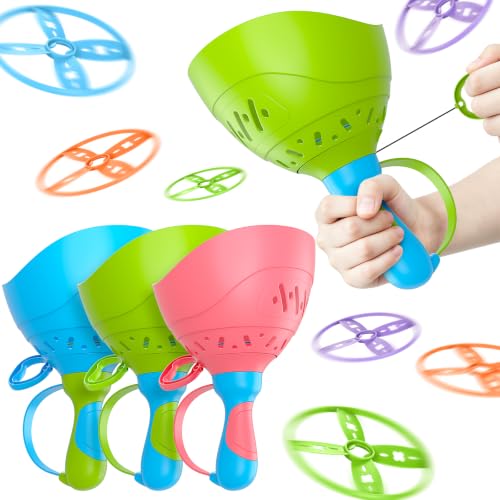 Kids Flying Disc Launcher Toy Set for Outdoor Play Ages 4-8 - 4 Pack