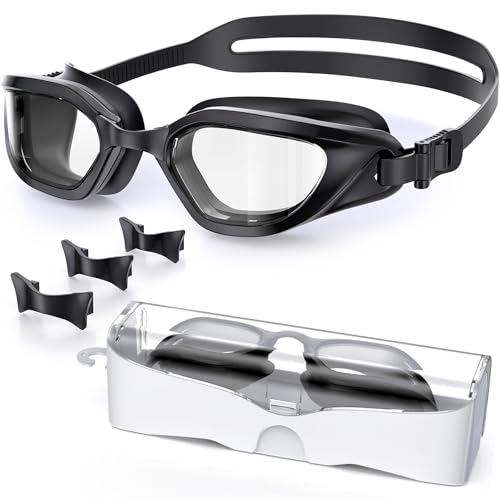 Vegemono Anti-Fog UV Swim Goggles for Men Women Youth - Black/Clear Smoke